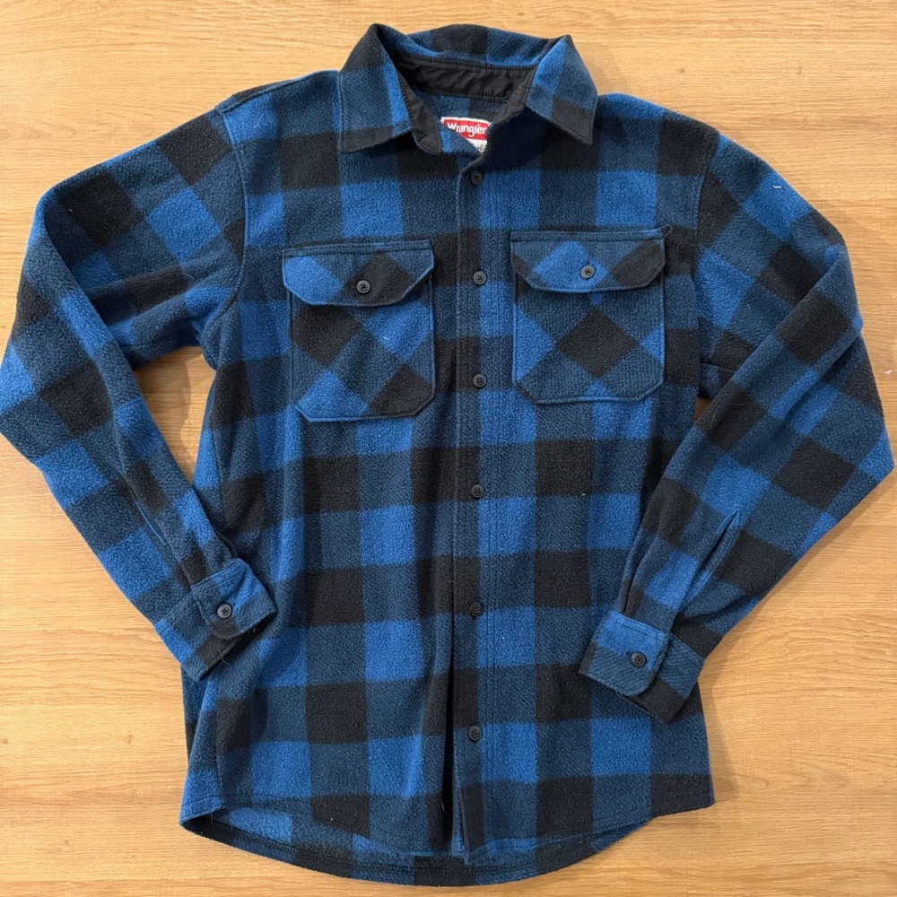 Wrangler Men's Small Buffalo Plaid Fleece Flannel Shirt Jacket Blue Black